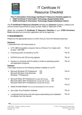Fillable Online oten edu IT Certificate IV Resource Checklist This IT ...