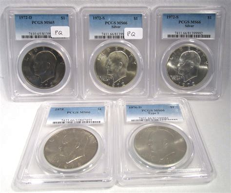 1977-1978 Eisenhower Dollar Lot (Silver & Clad-5 Coins) PCGS MS65-MS66 ...
