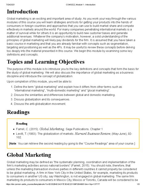 CGMS522, Module 1 - Introduction-merged - Introduction Global marketing is an exciting and ... - introduction to global marketing