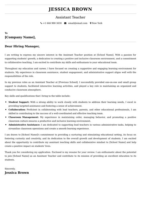 Assistant Teacher Cover Letter Examples India