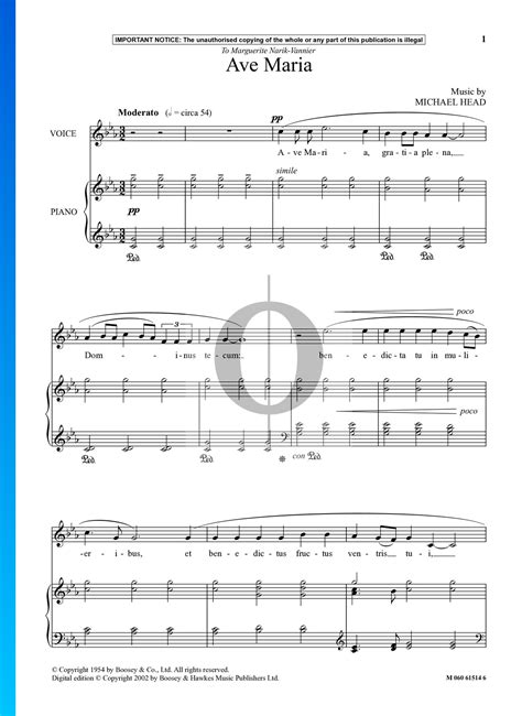 Ave Maria door Michael Head | piano bladmuziek (Piano, Stem) - OKTAV