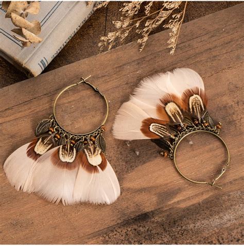 Ethnic Charm Hanging Drop Natural Feather Earrings – Neshe Fashion Jewelry