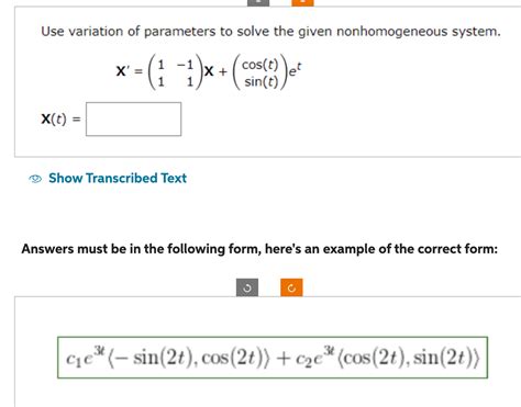 Image result for Homogeneous Solution to Variation of Parameters
