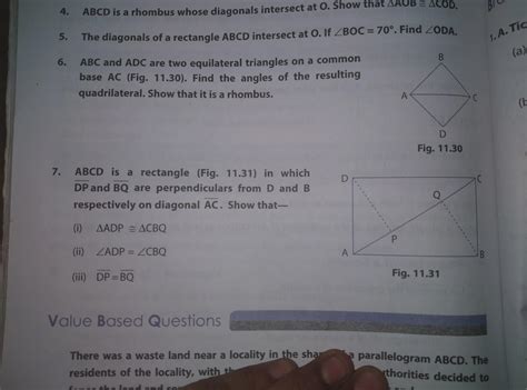 ABCD is a rectangle in which DP and BQ are perpendiculars from D and B ...