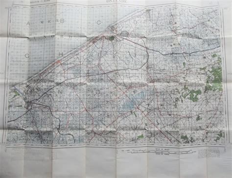WW1 CLOTH BACKED MAP OF BELGIUM OSTEND SHEET 12 DATED 1916 - DBG Militaria