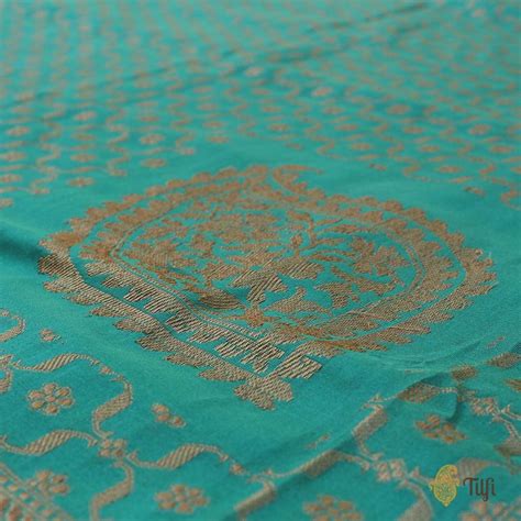 Ferozi Blue Pure Silk Georgette Banarasi Handloom Dupatta - Tilfi