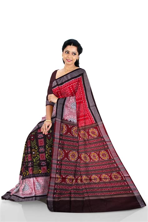 Ghamla design Sambalpuri pure cotton saree in Coffee, Maroon and Baby