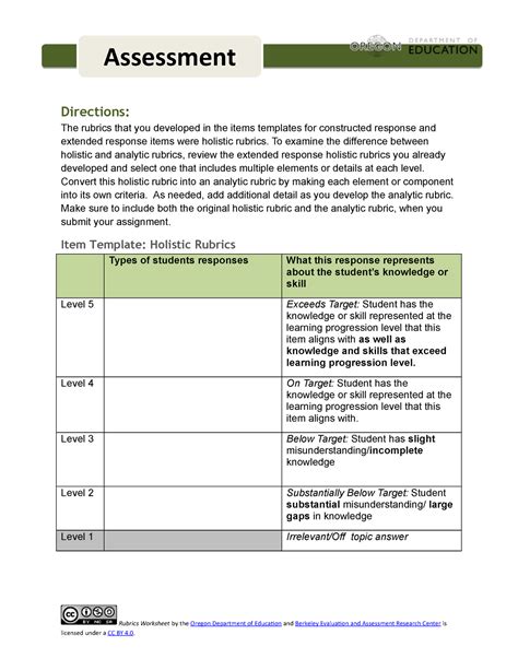 Rubrics template worksheet - Directions: The rubrics that you developed ...