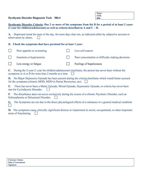 Fillable Online Dysthymic Disorder Diagnostic Tool: 300 Fax Email Print ...