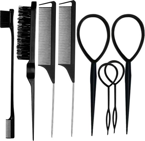 Amazon.com : ZVOREI 8Pcs Black Hair Brushes Set with 4Pcs Topsy Tail ...