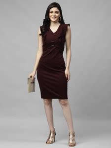 ATHENA Women Bodycon Maroon Knee Length Dress - Buy ATHENA Women ...