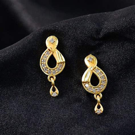 Teardrop Shaped Stud Earrings with Crystal Inlay and Hanging Charm