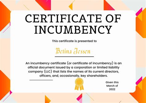 Certificate Of Incumbency Sample - Free Template