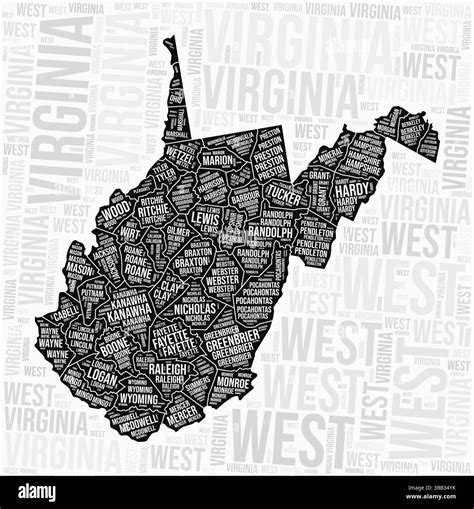 West Virginia counties map word cloud. West Virginia region names ...
