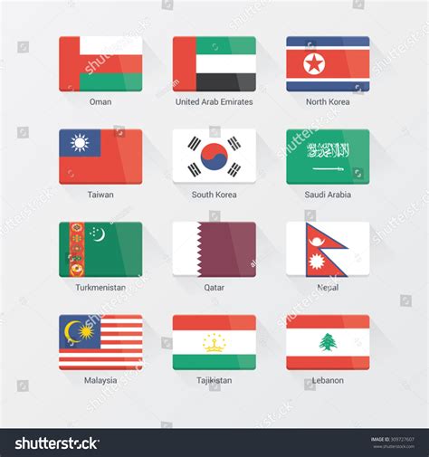 Asian Continent Flags Flat Set Stock Vector (Royalty Free) 309727607 ...