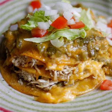 New Mexico Green Chile Stacked Chicken Enchilada Recipe - Explore Cook Eat