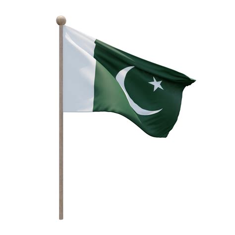 Pakistan 3d illustration flag on pole. Wood flagpole 11285998 PNG