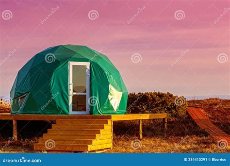 Green Glamping on the Pacific Ocean at Sunset. Kamchatka Peninsula ...