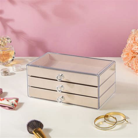 Triple Drawer Jewellery Organiser Cream