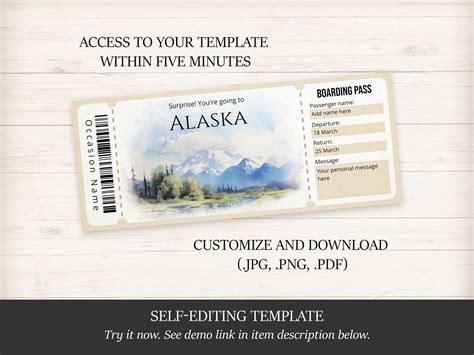 Editable Alaska Boarding Pass Ticket Template Surprise Gift - Etsy