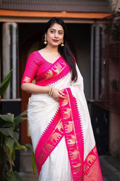 Enhancing Bone White Soft Silk Weaving Saree – Saree rang