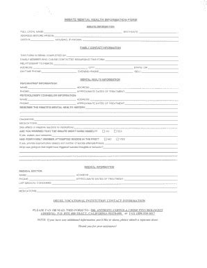 Fillable Online cdcr ca INMATE MENTAL HEALTH INFORMATION FORM - cdcr ca ...