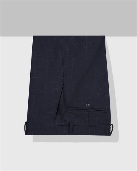 Buy Slim Fit B-91 Formal Navy Check Trouser Online