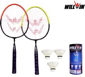WILLWIN Junior Badmintion set of ( 2 Pc Racquet and 3 Feather Shuttle ...