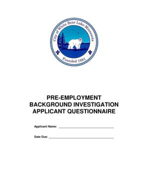 Pre-Employment Background Investigation Questionnaire - Blank Fillable ...