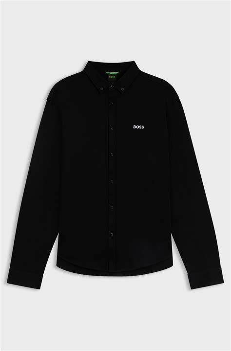 BOSS - Regular-fit shirt in dynamic cotton jersey - Black
