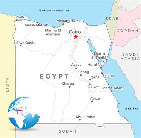 Egypt map with capital Cairo, most important cities and national borders 40137542 Vector Art at ...