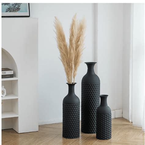 Large Black Vases Tall 27inch - Metal Floor Standing Vase Set of 3 ...