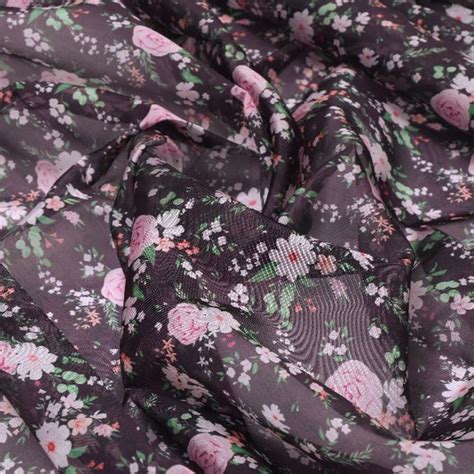 Black Floral Organza Fabric | FAB VOGUE Studio | Dress & Saree Material