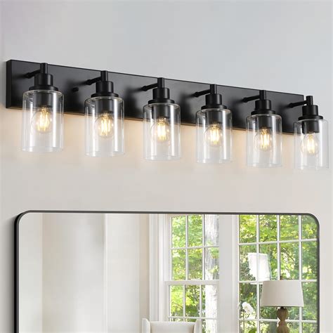 LOUSACE 6 Light Bathroom Vanity Light, Matte Black Bathroom Light ...