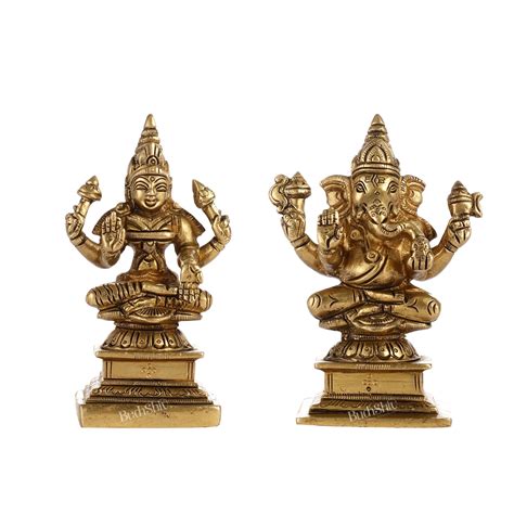 Buy Brass Lakshmi & Ganesha Idols Set | 4.5" - Budhshiv.com