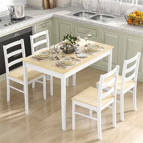 Amazon.com - Tangkula Dining Table Set for 4, Solid Wood, Farmhouse ...