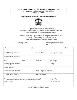 2018-2026 Form ME Application for Inspection Technician Exam/Renewal ...