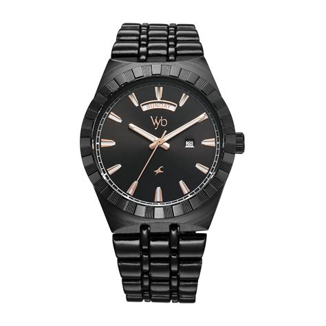 Fastrack Vyb Quartz Analog Black Dial Black Sheet Metal Strap Watch for ...