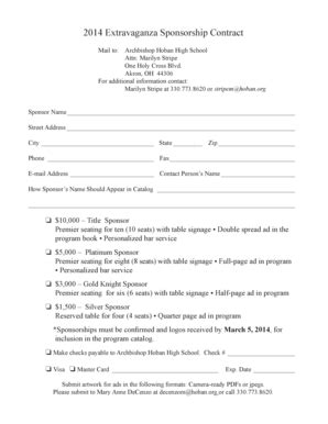 Fillable Online 2014 Extravaganza Sponsorship Contract - Archbishop ...