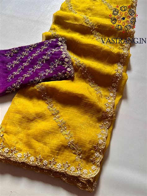 Latest Partywear Crunchy Chiffon Crush Silk Embroidery n Cut Work Fanc ...