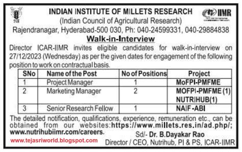 ICAR- INDIAN INSTITUTE OF MILLETS RESEARCH, RAJENDRA NAGAR, HYDERABAD ...