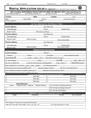 Rental Application Form - Blank Fillable Template | Fill Out, Print ...