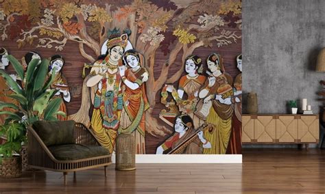Beautiful Radha Krishna Wallpaper Mural For Creating A Focal Wall ...