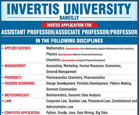 Invertis University Bioinformatics/Plant Breeding Faculty Jobs 2021