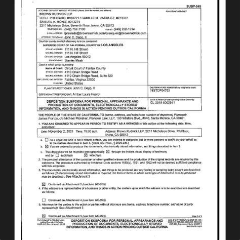8 h, oct 1, 2021 y - Depp v Heard JD SUBPOENA For Deposition James ...