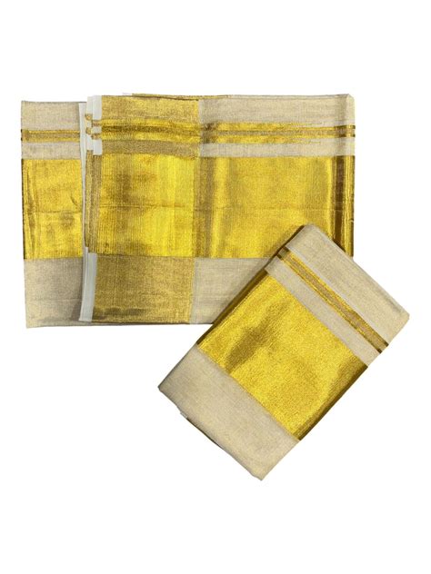 Southloom Premium Handloom Set Mundu with Kasavu and Golden Border (2 ...