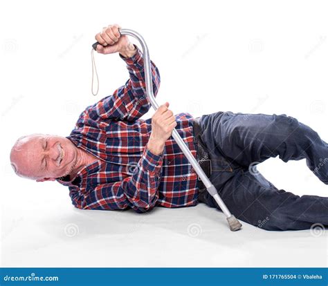 Senior Man Fell To the Floor and Cannot Stand Up Over the White ...