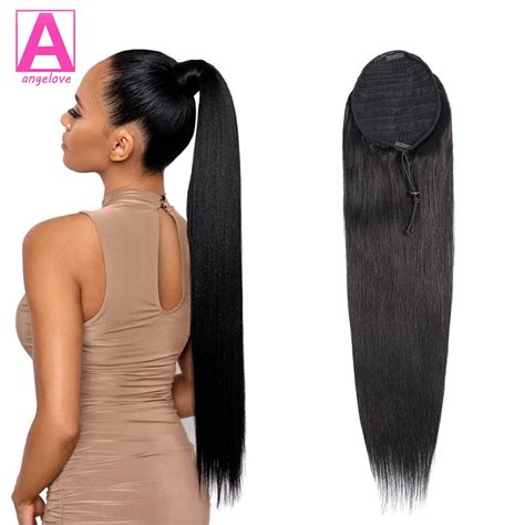 Ponytail Human Hair Extensions With Clip 10"-26" 100gram Natural Color ...