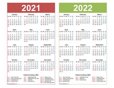 2021 And 2022 Calendar Printable Word, PDF