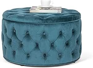 ROUNDHILL FURNITURE Upholstered Tufted Button Footrest Round Ottoman ...